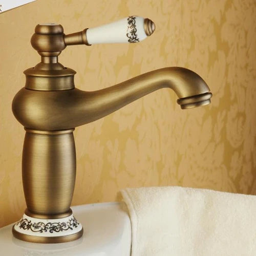 Bathroom Antique Bronze Finish Brass Basin Sink Solid Brass Faucets Single Handle Water Mixer Taps Bath Crane  ELFCT001