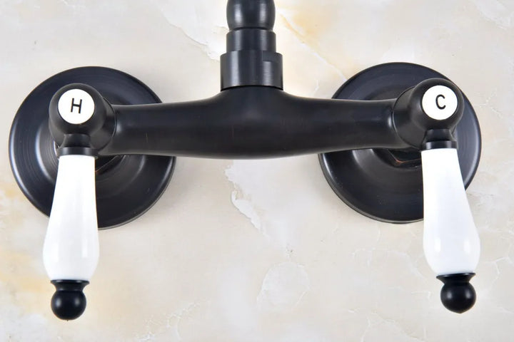 Swivel 360 Bathroom Bathtub Faucet Torneira Wall Mount Oil Rubbed Black Bronze Basin Sink Faucet Mixer Tap Knf836