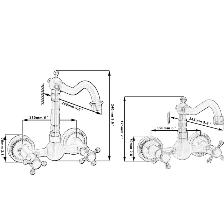 KEMAIDI Antique Brass Bathroom Basin Sink Faucet Tap Dual Handles Wall Mounted Hot Cold Water Mixer Tap 360 Swivel Spout Faucets