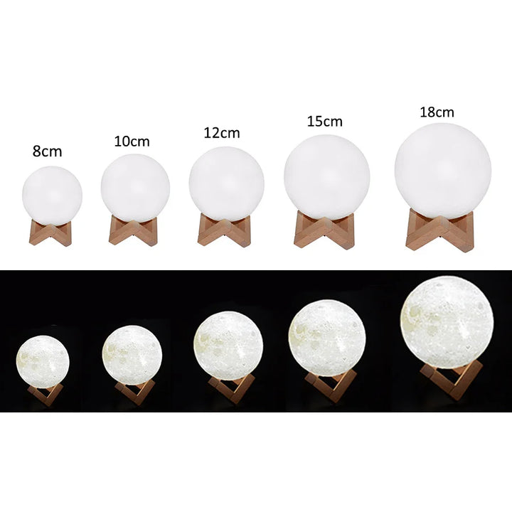 3D Print Rechargeable Moon Lamp LED Night Light Creative Touch Switch Moon Light
