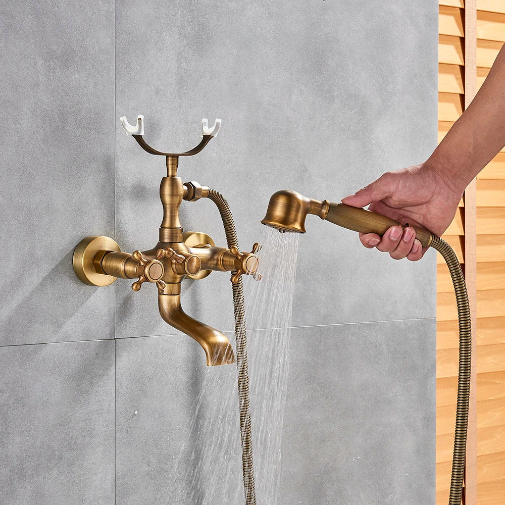 Luxury Golden Black Bathtub Faucet Mixer Tap Telephone Style With Sprayer Hand Shower Mixer Sets