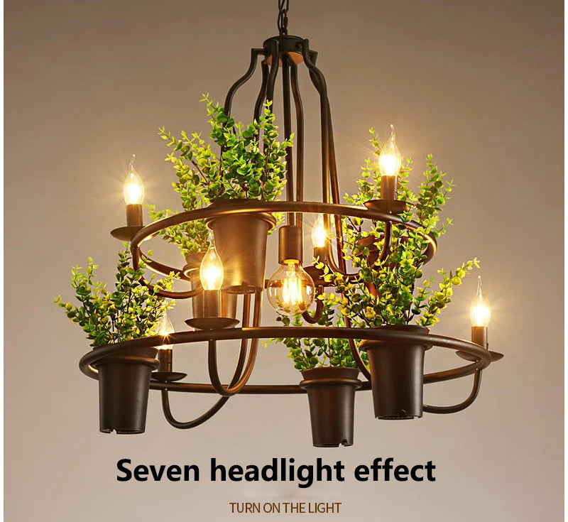 Vintage lamp Plant Flowerpot 4/7 Head Iron Pendant Lamp Art E14 Pendant Lamp