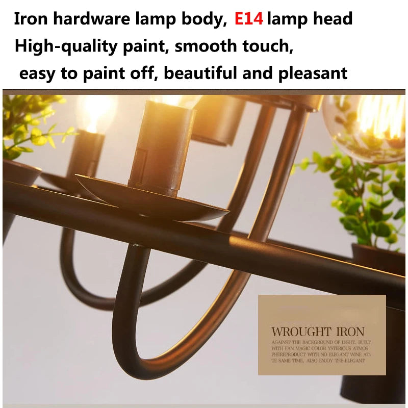 Vintage lamp Plant Flowerpot 4/7 Head Iron Pendant Lamp Art E14 Pendant Lamp