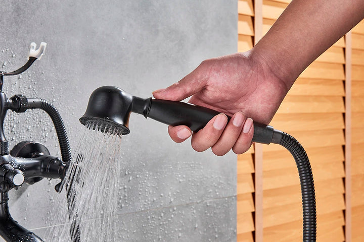 Luxury Golden Black Bathtub Faucet Mixer Tap Telephone Style With Sprayer Hand Shower Rotate Spout Tub Hot Cold Water Mixer Sets