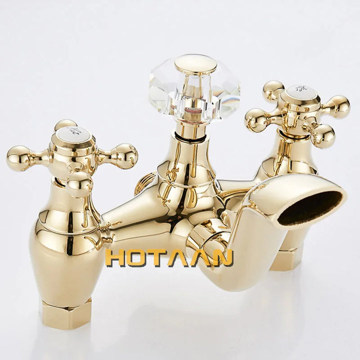 Luxury Antique Style Gold Color Bath Tub Faucet Ceramic Handle Hand held Shower Head Faucet Mixer Tap . YT-5329