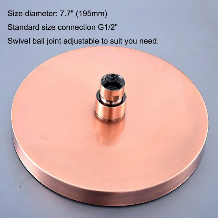 Antique Red Copper 8Inch Round Rainfall Shower Head Shower Arm Water Saving Hand Held Shower Head Spray 1.5 M Shower Hose