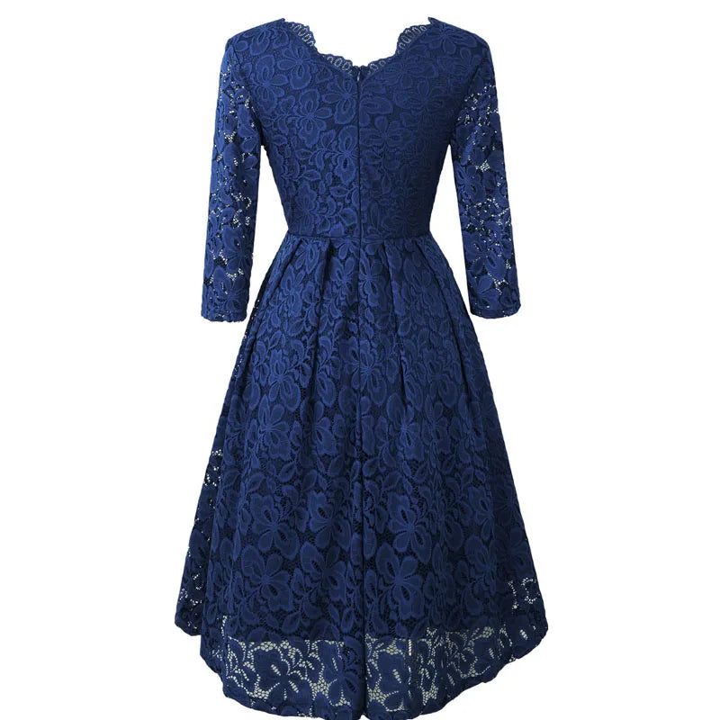 LSYCDS Elegant Sexy Dress for Women Vintage Lace Long Sleeve V Neck
