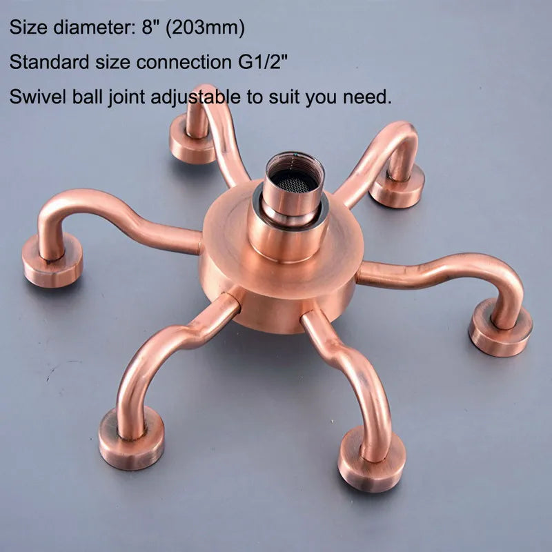 Antique Red Copper 8Inch Round Rainfall Shower Head Shower Arm Water Saving Hand Held Shower Head Spray 1.5 M Shower Hose