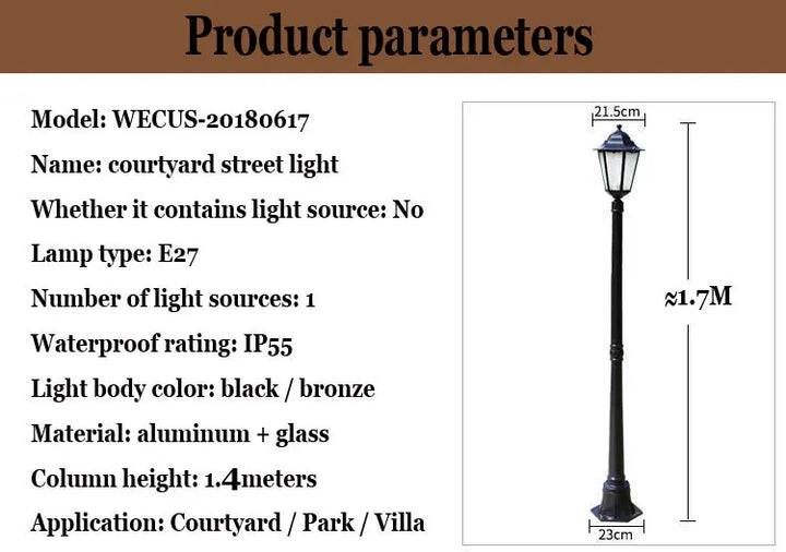 (H≈1.7M) European Outdoor Garden Light Waterproof Garden Villa Lawn Lamp Garden Engineering Special Lamps