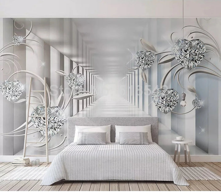 Custom Wall Mural Photo Wallpaper Non-woven 3D Abstract Space Flower Pattern Diamond Jewelry Living Room TV Backdrop Home Decor