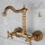 Antique Brass Wall Mounted Kitchen Bathroom Sink Faucet Dual Handle Swivel Spout Hot Cold Water Tap with tow pipe
