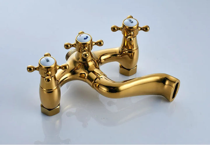 Rozin Retro Style Brass Bathtub Shower Faucet Set Dual Knobs Wall Mounted Bathtub Mixer with Handshower and Swivel Tub Spout Tap