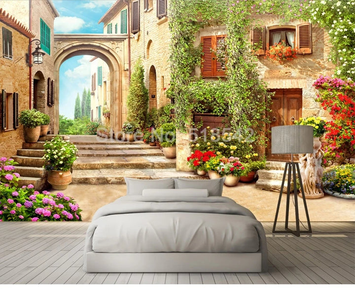 Custom Wall Mural Wallpaper European Town Street View 3D Stereo Space Living Room Backdrop Decorative Paintings Photo Wall Paper
