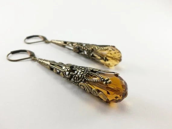 Amethyst Earrings Long Dangle Earrings Long Dangle Earrings Champagne Crystal Earrings