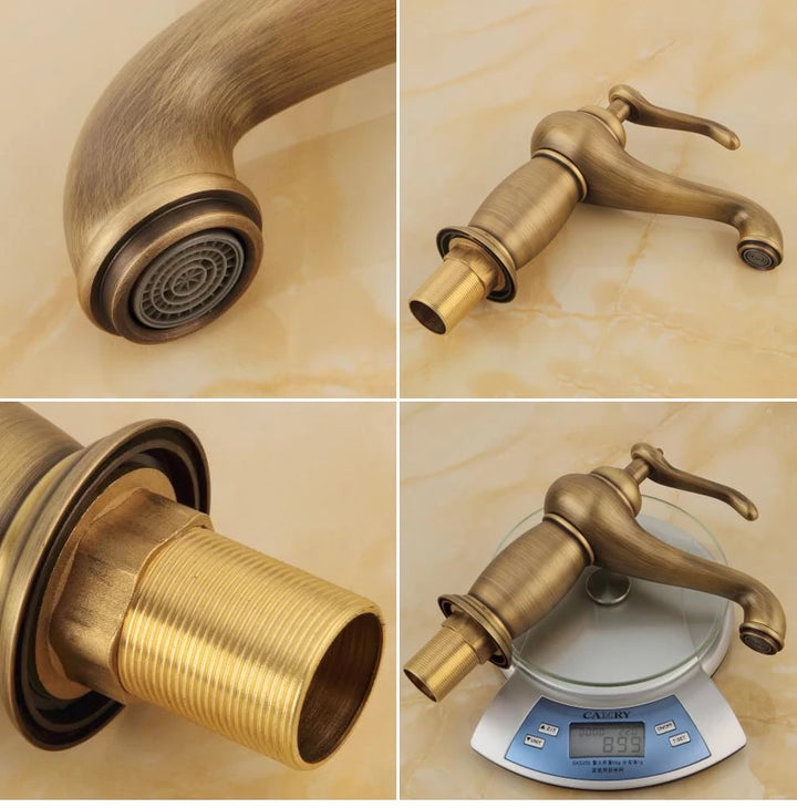 Bathroom Antique Bronze Finish Brass Basin Sink Solid Brass Faucets Single Handle Water Mixer Taps Bath Crane  ELFCT001