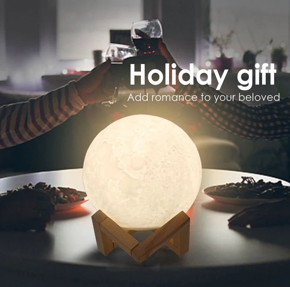3D Print LED Lamp Moon Earth Jupiter Home Bedroom Decor Creative Mood Night Light USB Recharge Touch Pat Control Colorful
