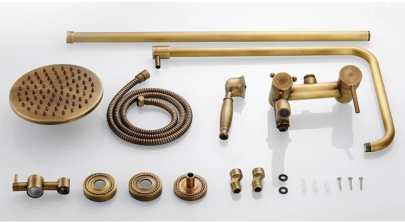Antique Rain Shower Faucets Set with Hand Brass Wall Mounted Shower Mixer for Bathroom Bath Luxury Rainfall Shower Set EL4006T