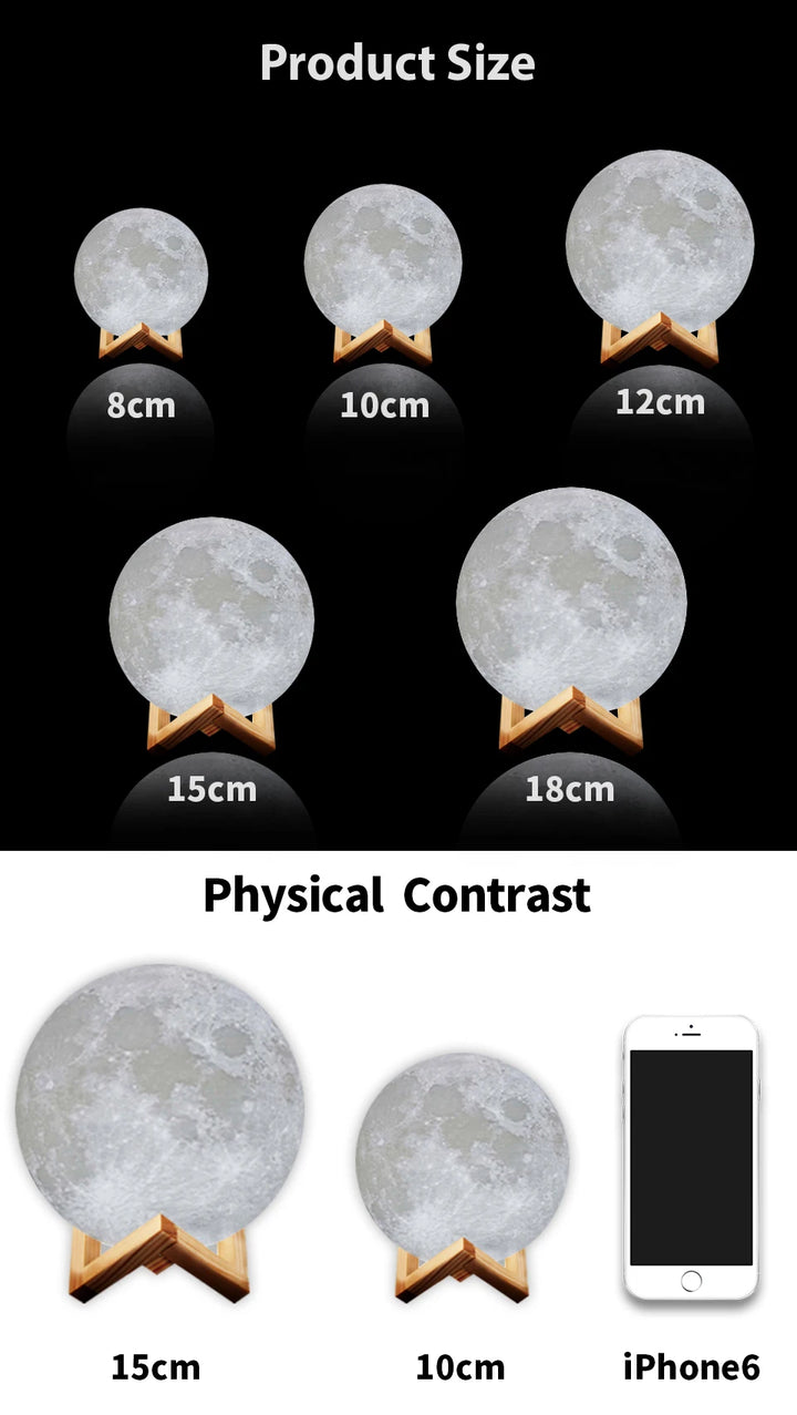 3D Print LED Lamp Moon Earth Jupiter Home Bedroom Decor Creative Mood Night Light USB Recharge Touch Pat Control Colorful