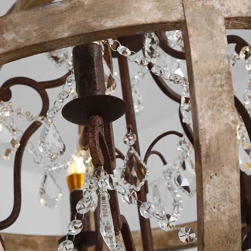 Retro solid wood Hanging Chandelier led in the living room Modern home decor Fixture Round Loft Suspension Crystal lighting