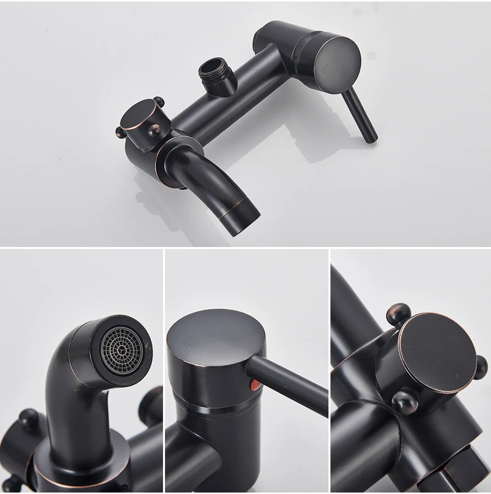 POIQIHY ORB Black Bathroom Shower Faucet In Wall 8" Rainfall Brass Shower Set Mixer Tap Tub Spout Bath Shower Set Dual Handles