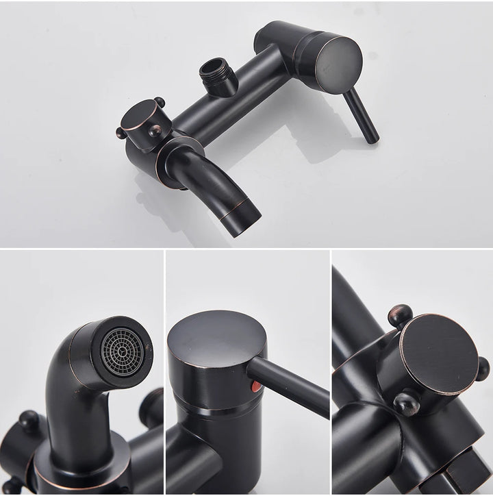 POIQIHY ORB Black Bathroom Shower Faucet In Wall 8" Rainfall Brass Shower Set Mixer Tap Tub Spout Bath Shower Set Dual Handles