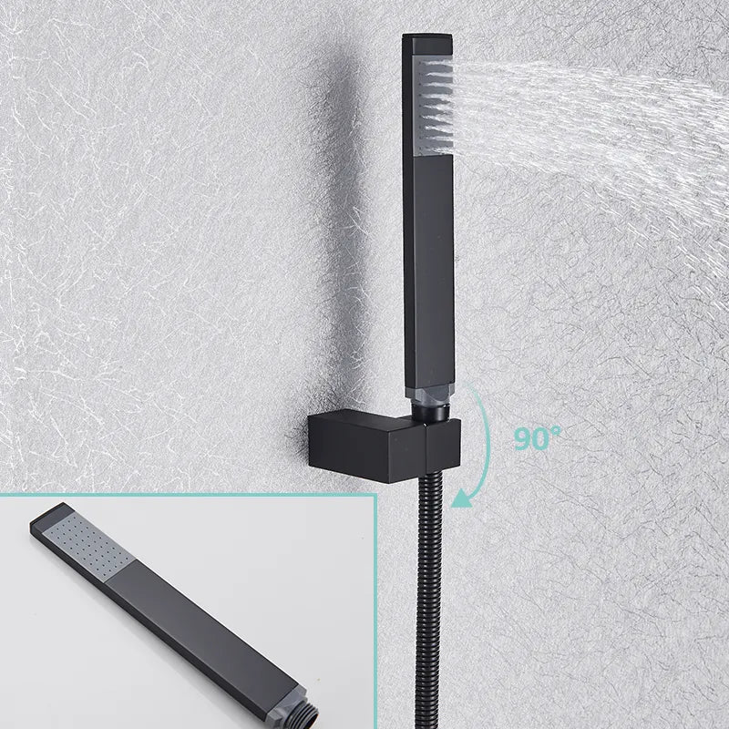 Quyanre Black Waterfall Bathtub Shower Faucets Wall Mount Shower Mixer Tap Faucets Hot Cold Bath Shower Tap BaRobinet Baignoire