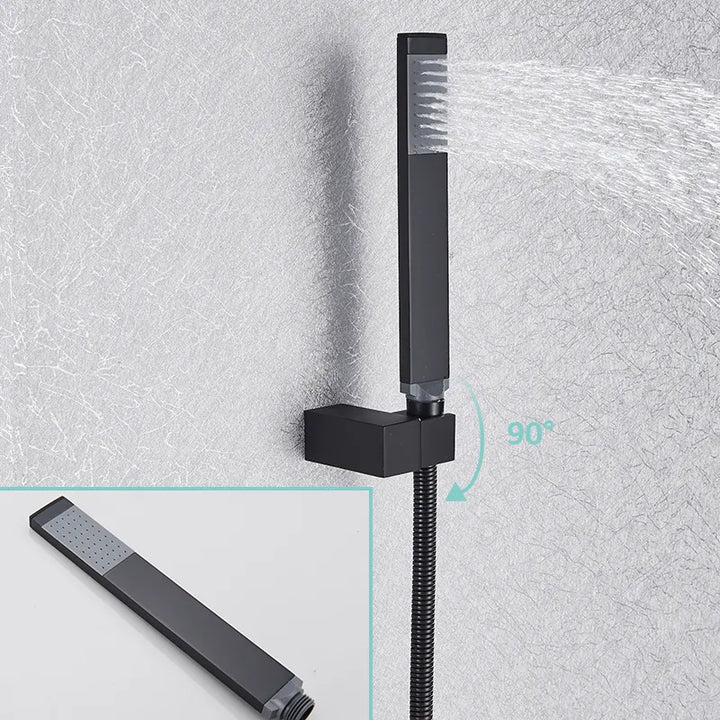 Quyanre Black Waterfall Bathtub Shower Faucets Wall Mount Shower Mixer Tap Faucets Hot Cold Bath Shower Tap BaRobinet Baignoire