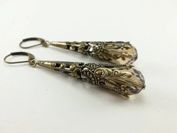 Amethyst Earrings Long Dangle Earrings Long Dangle Earrings Champagne Crystal Earrings