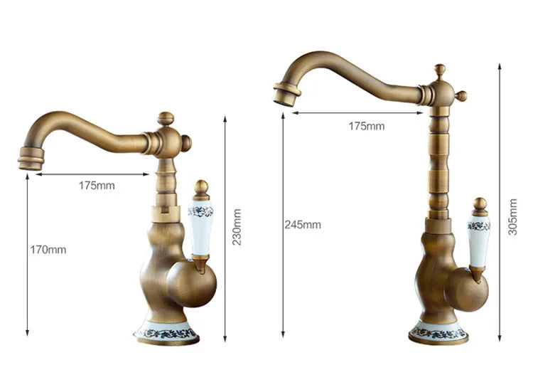 Bathroom Faucets Antique Bronze  for Kitchen Cold and Hot Water Basin Mixer Tap with Ceramic Single Handle Sink Tap Crane