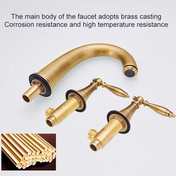 ELLEN Antique Bronze Bath Sink Faucet Double Handle Basin Sink Faucet Hot and Cold Water Mixer 3 Hole Bathroom Faucet ELF8001-3