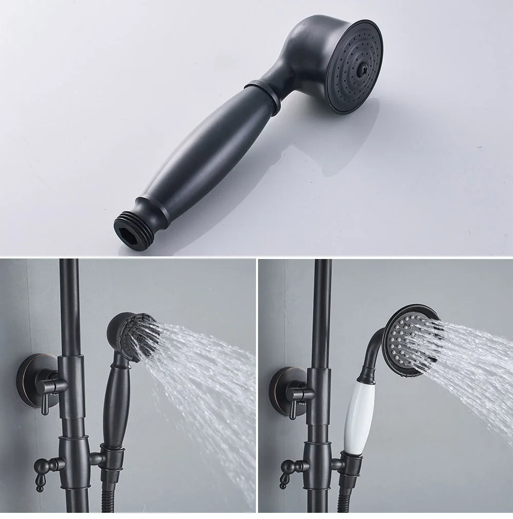 POIQIHY ORB Black Bathroom Shower Faucet In Wall 8" Rainfall Brass Shower Set Mixer Tap Tub Spout Bath Shower Set Dual Handles