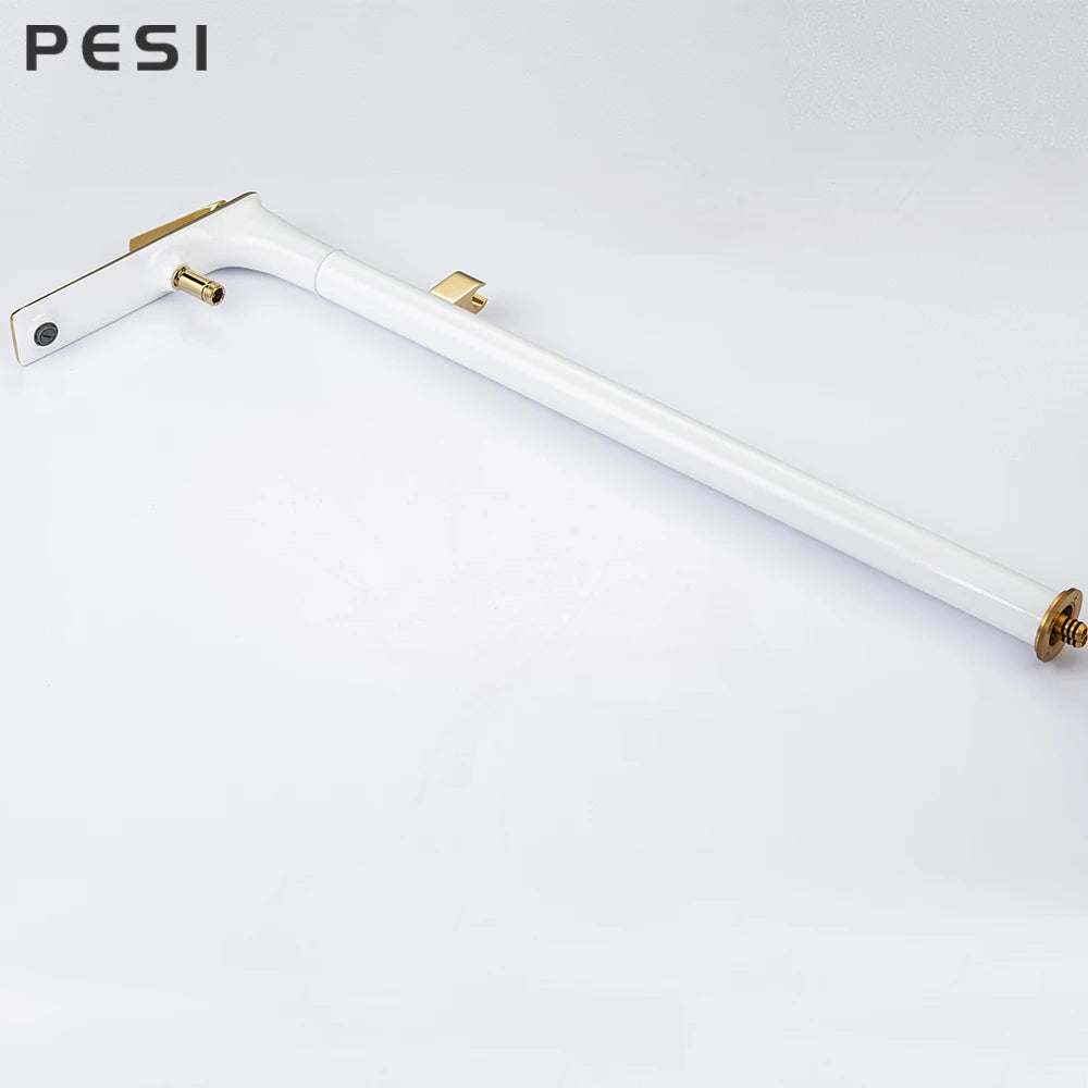 White and Gold Floor Mounted Bathtub Faucet Freestanding Tub Mixer Crane with Handshower Floor Mounted Claw Foot.