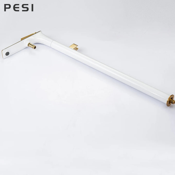 White and Gold Floor Mounted Bathtub Faucet Freestanding Tub Mixer Crane with Handshower Floor Mounted Claw Foot.