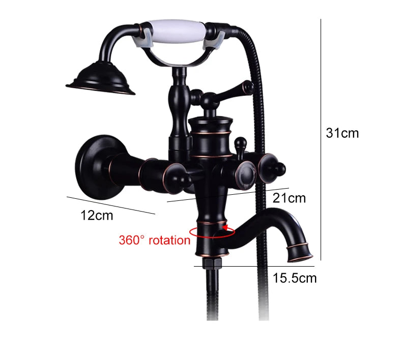 ELLEN Wall Mounted Bathroom Bath Faucet with Hand Shower Black Bath Tub Mixer Tap Bath Shower Mixer ELS2300