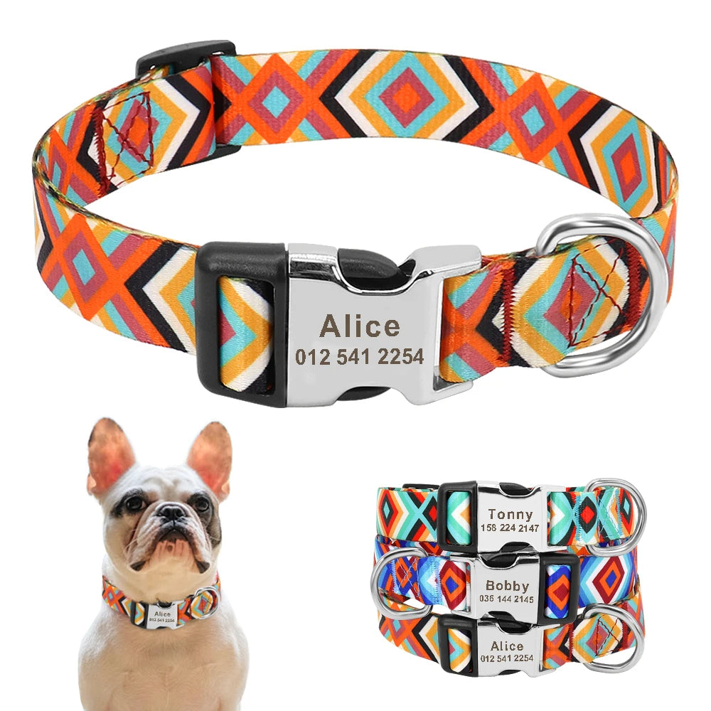 Personalized Small Medium Large Dog Cat Nylon Collar Custom Engraved Name ID Adjustable