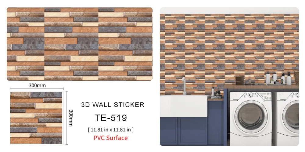 15PCS Wall Sticker Waterproof PVC imitation brick Wallpapers for TV walls living room bedroom kitchen kids rooms painted surface