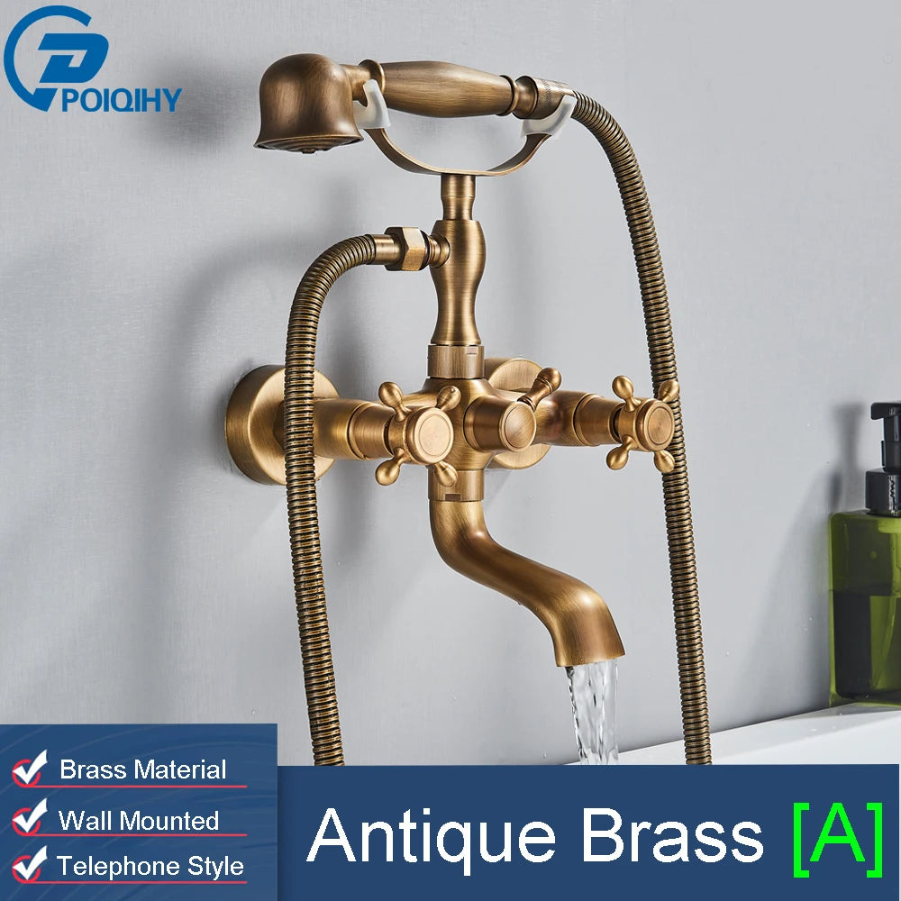 POIQIHY Golden Black Bathtub Shower Faucets Bathroom Wall Bath Shower Set Brass Mixer Tap Swivel Tub Spout Bath Shower Mixers