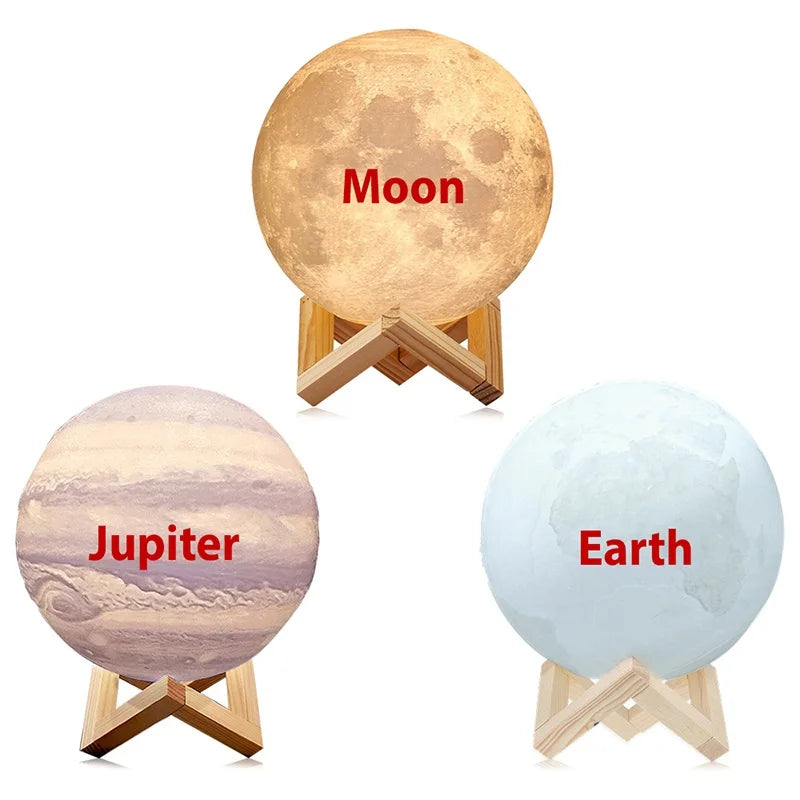 3D Print LED Lamp Moon Earth Jupiter Home Bedroom Decor Creative Mood Night Light USB Recharge Touch Pat Control Colorful