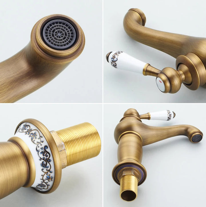 Bathroom Antique Bronze Finish Brass Basin Sink Solid Brass Faucets Single Handle Water Mixer Taps Bath Crane  ELFCT001