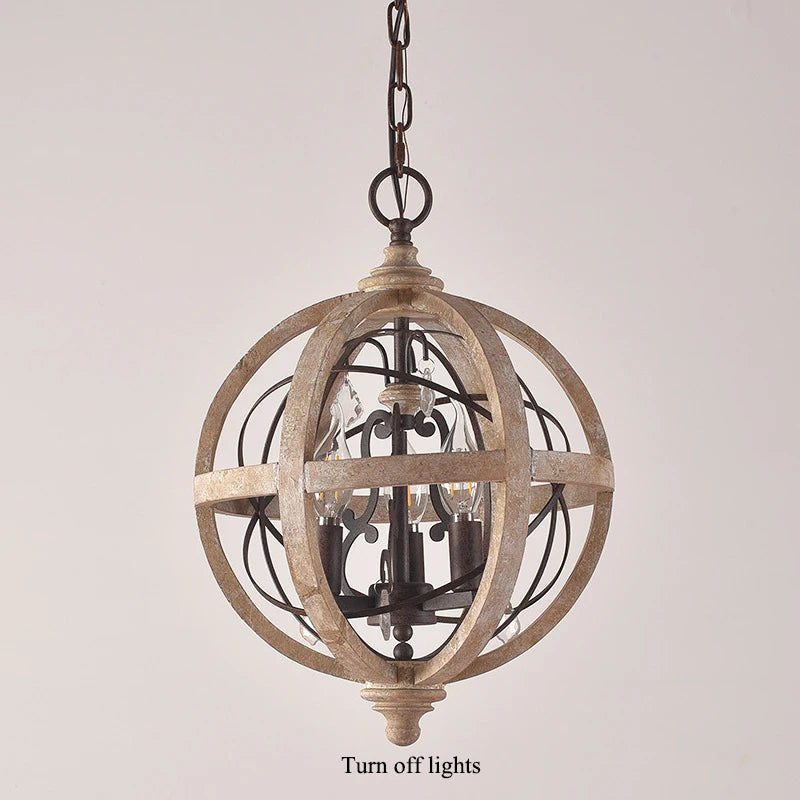 Retro solid wood Hanging Chandelier led in the living room Modern home decor Fixture Round Loft Suspension Crystal lighting