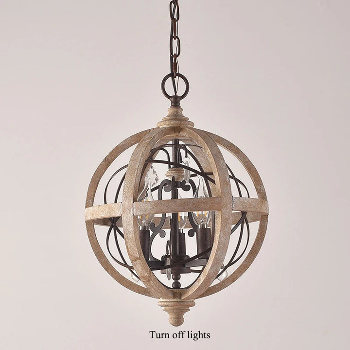Retro solid wood Hanging Chandelier led in the living room Modern home decor Fixture Round Loft Suspension Crystal lighting