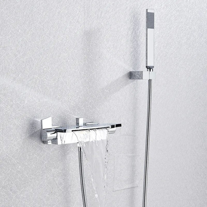 Quyanre Black Waterfall Bathtub Shower Faucets Wall Mount Shower Mixer Tap Faucets Hot Cold Bath Shower Tap BaRobinet Baignoire