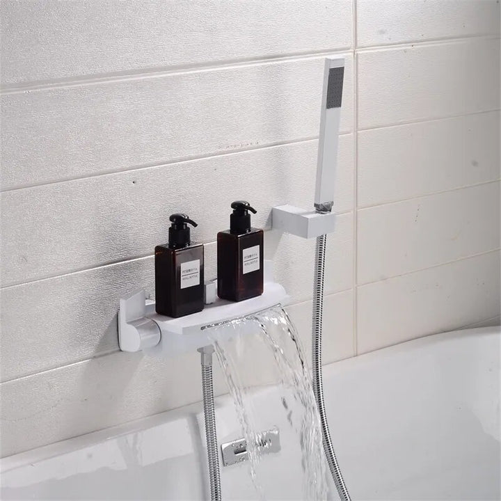 Quyanre Black Waterfall Bathtub Shower Faucets Wall Mount Shower Mixer Tap Faucets Hot Cold Bath Shower Tap BaRobinet Baignoire