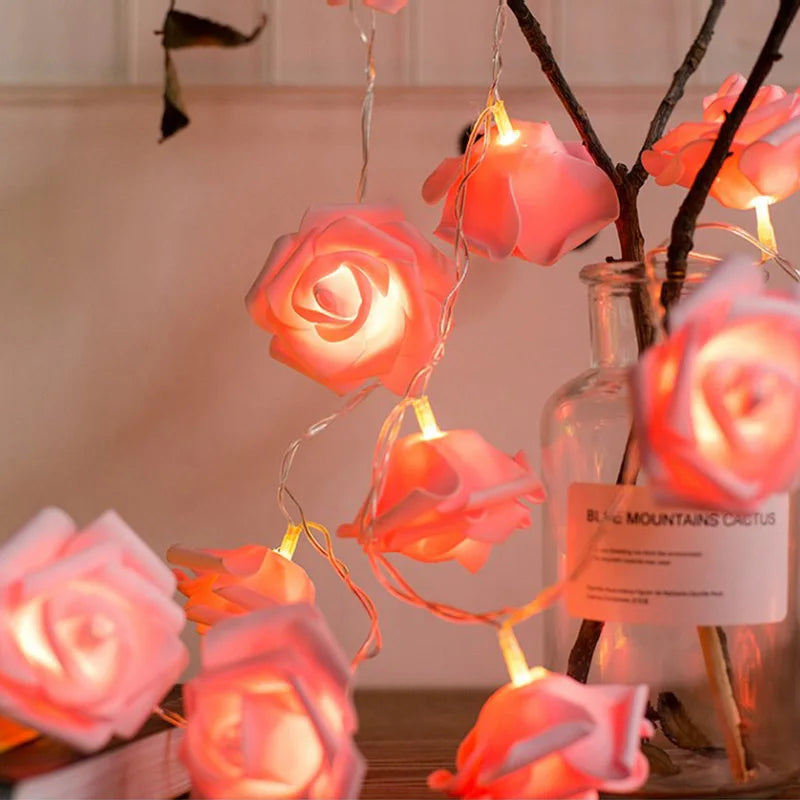 1.5M 10LED Artificial Rose Flower Garland String Light LED Fairy Lights Decorations