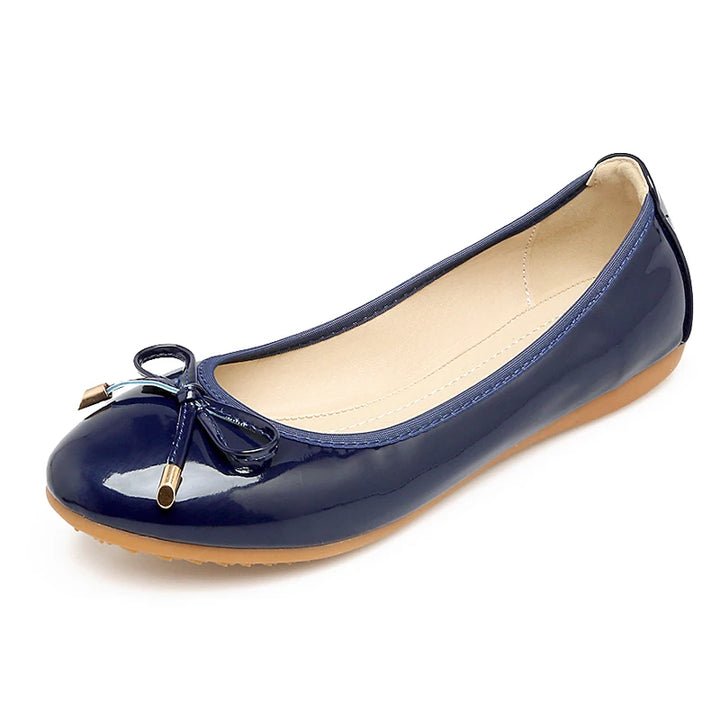 spring shallow mouth shoes women flat bottom wild bow patent leather scoop shoes round toe WSH2511