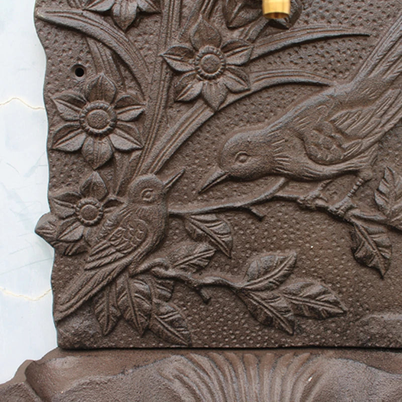 Rustic Cast Iron Wall Mounted Hand Sink With Birds On Flower Branch Metal Wash Basin Stand