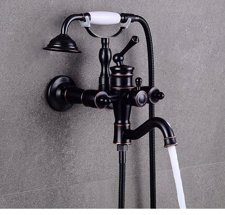ELLEN Wall Mounted Bathroom Bath Faucet with Hand Shower Black Bath Tub Mixer Tap Bath Shower Mixer ELS2300