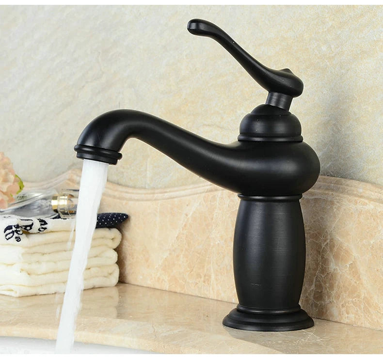 Bathroom Antique Bronze Finish Brass Basin Sink Solid Brass Faucets Single Handle Water Mixer Taps Bath Crane  ELFCT001