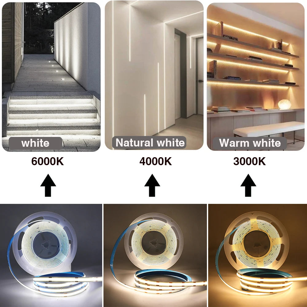 Fob Led 5V 12V 24V COB LED Strip 320LEDs/m High Density RA90 Flexible FOB LED ...