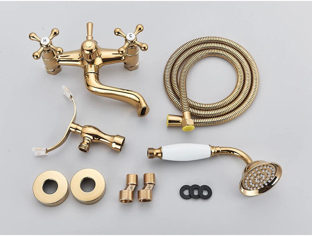 POIQIHY Golden Black Bathtub Shower Faucets Bathroom Wall Bath Shower Set Brass Mixer Tap Swivel Tub Spout Bath Shower Mixers